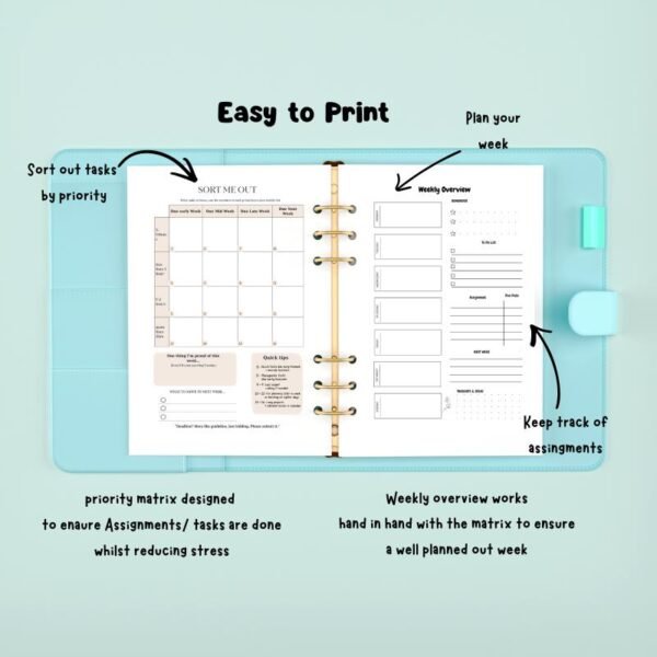 digital student planner and study journal priority matrix and weekly overview