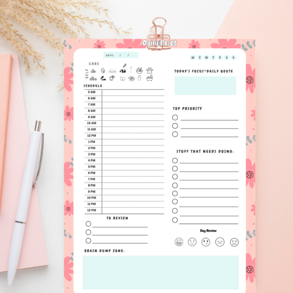 Spring Daily Planner Notepad Closeup
