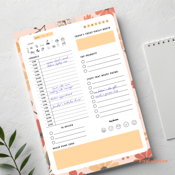 Autumn Floral Daily planner notepad with writing