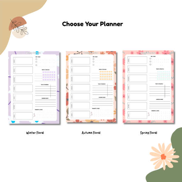 Floral Weekly Planner Notepad options
